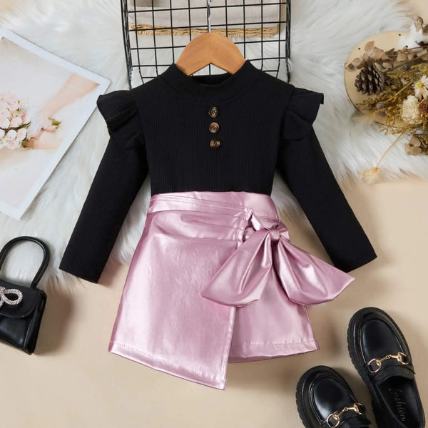 Girls Black Top With Metallic 2 Pcs Set