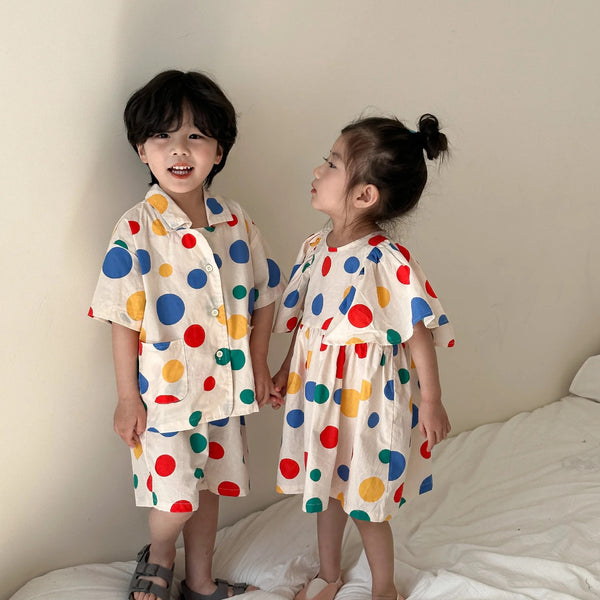 Multicolored Polka Dot Printed Sibling Set