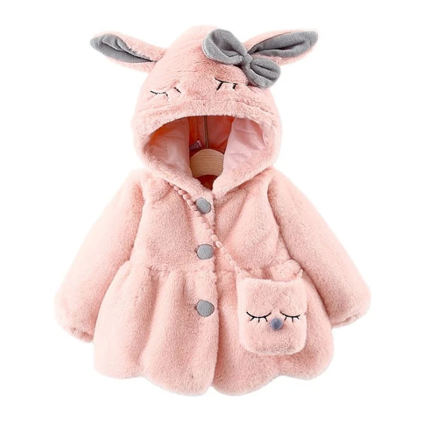 Girls Winter Warm Hoodie Jacket With Rabbit Ear And Bag