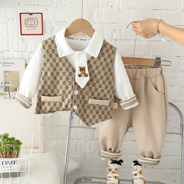 Boys Shirt With Designer Waist Coat And Jogger 3 Pcs Set