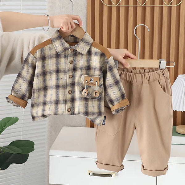 Boys Checkered Shirt And Trouser 2Pcs Set