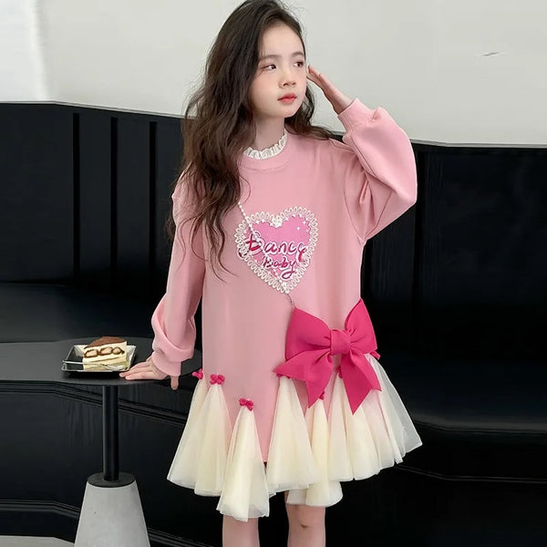 Girls Pink Mesh Patchwork Dress