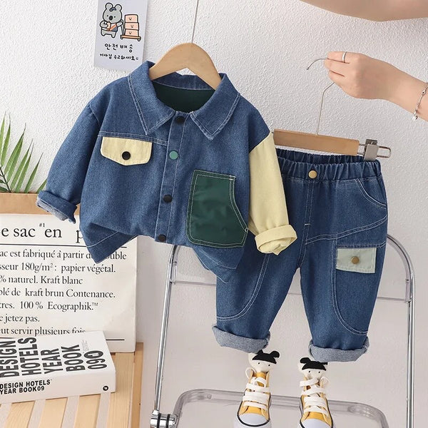 Boys Color Block Denim Co-ord Set