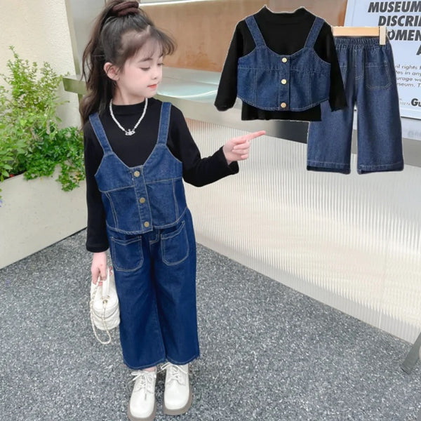 Girls Denim Set with T-shirt 3 pcs Set