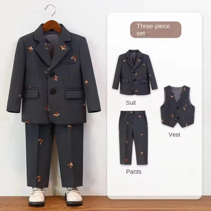 Boys Formal Dark Grey Suit With Embroidered Bees TrendyKid