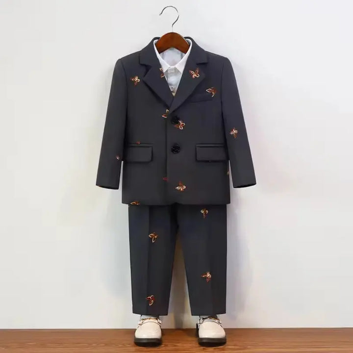 Boys Formal Dark Grey Suit With Embroidered Bees TrendyKid