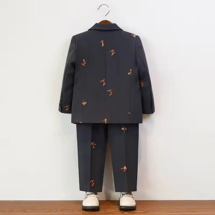 Boys Formal Dark Grey Suit With Embroidered Bees TrendyKid