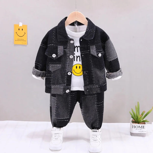 Boys Black Stitched Designer 3 Pcs Set