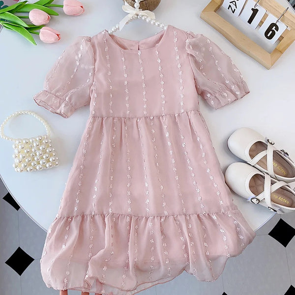 Girls Pink Thread Work Dress