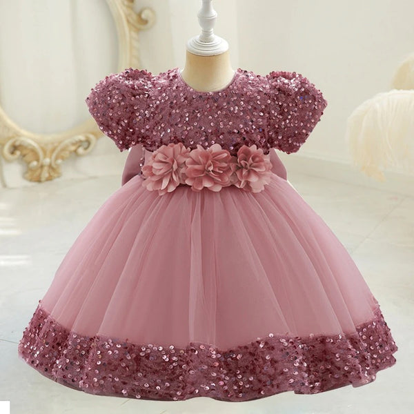 Girls Sequins Back Bow Party Dress