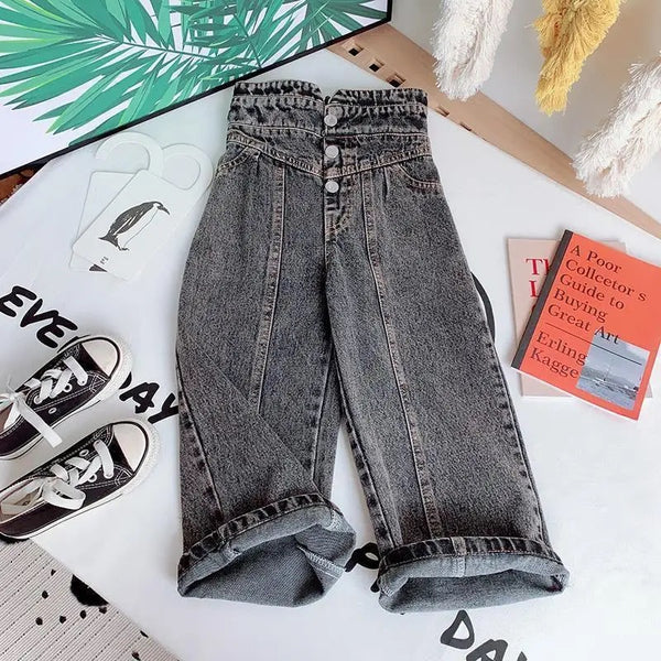 Girls Grey Wide Fit Jeans