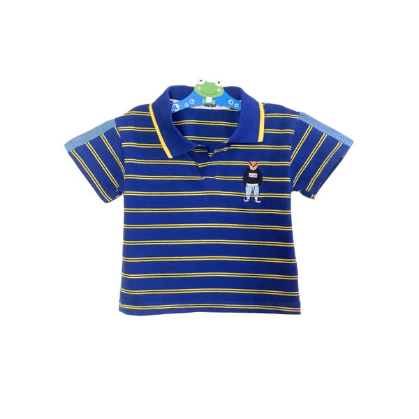 Boys Blue Striped Polo Collar T-shirt