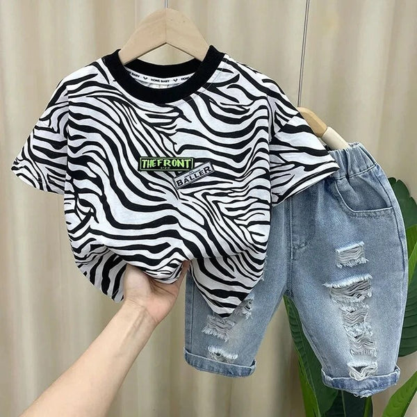 Boys Striped T-shirt And Shorts Set