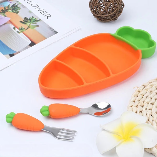 Kids Silicone Carrot Shape Food Plate 5 pcs Set