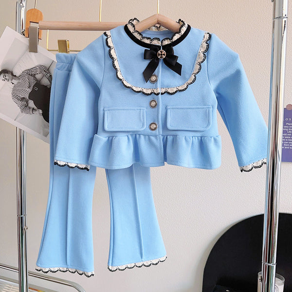 Girls Elegant Blue Pant Suit Set