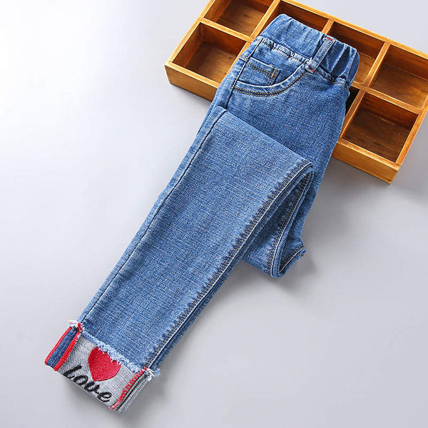 Girls Blue Jeans with Heart Design