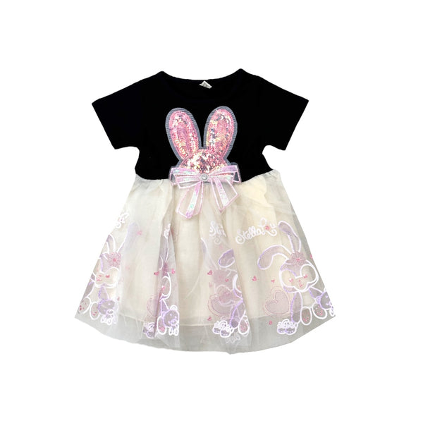 Girls Beautiful Shiny Rabbit Patchwork Frill Dress