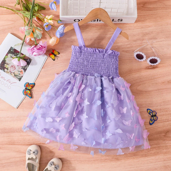 Girls Purple 3D Butterfly Mesh Dress