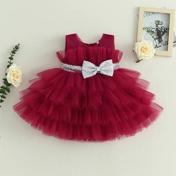 Girls Red Ruffle Party Princess Dress