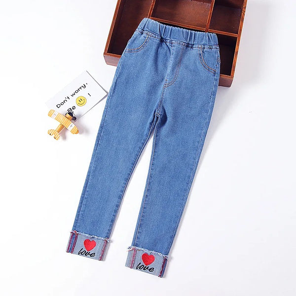 Girls Blue Jeans with Heart Design