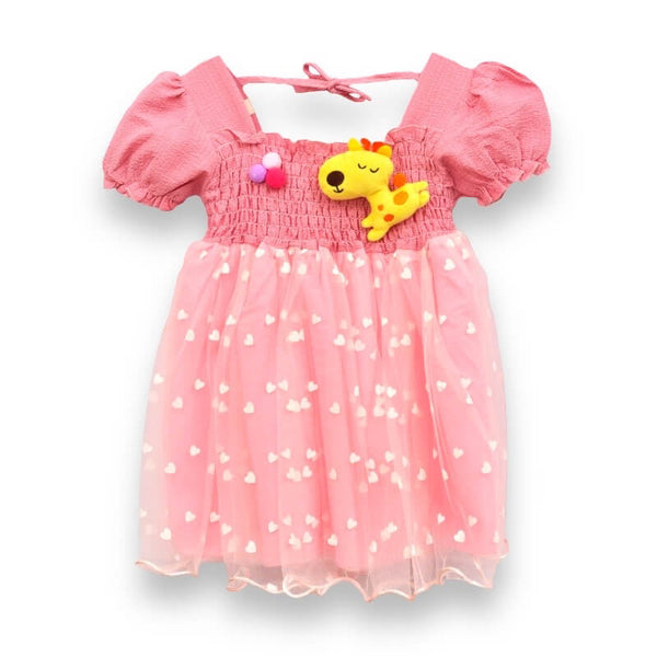 Girls Pink Frill Dress with Giraffe Toy