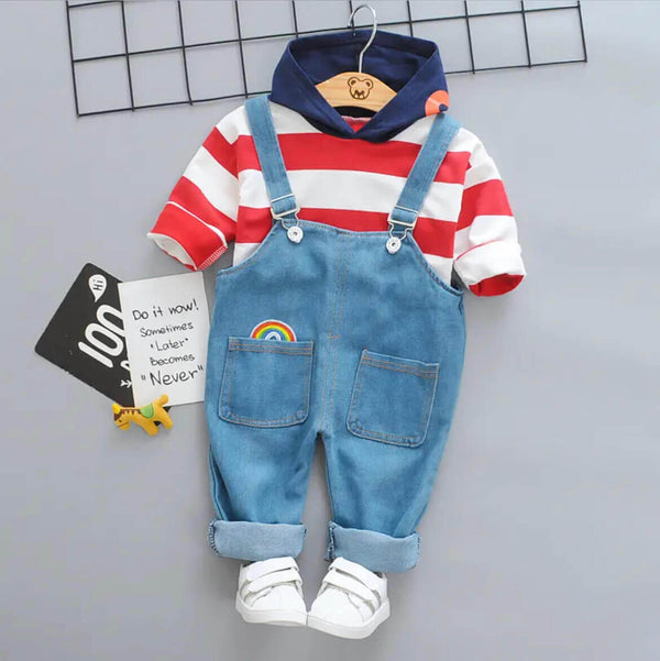 Boys striped Red t-shirt with blue dungaree set