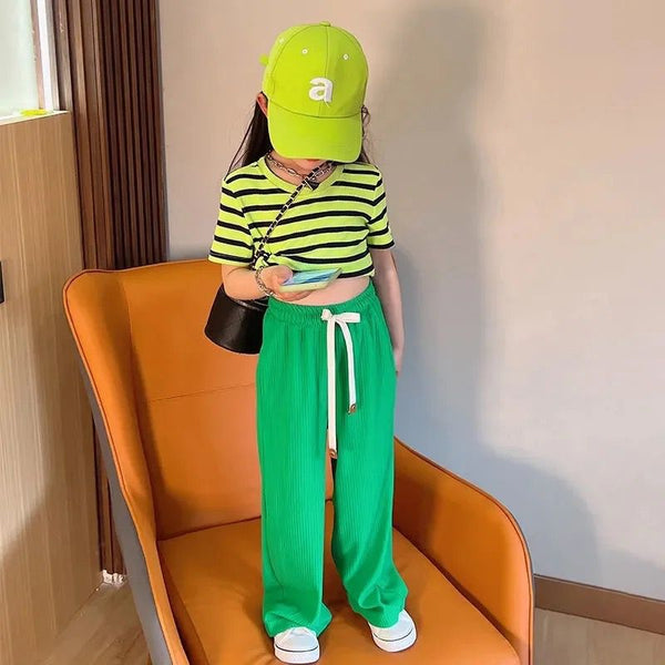 Girls Green Striped Co-Ord Set