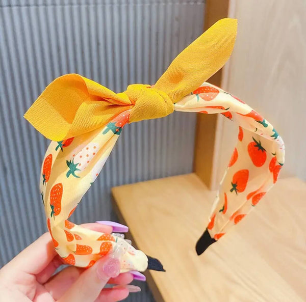 Girls Cute Strawberry Print Wide Knot Bow Headbands Colorful Hair Accessories