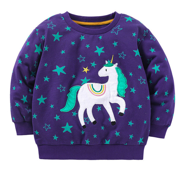 Girls Blue Unicorn Patchwork with Star print Sweatshirt