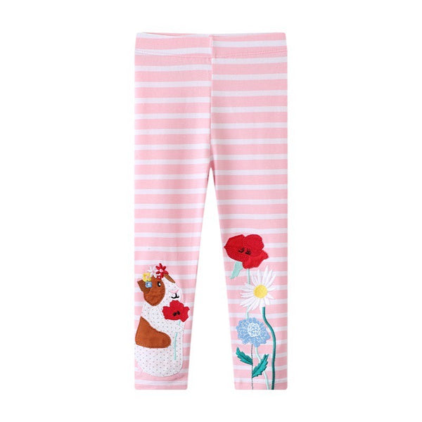 Girls Pink & White Striped leggings cute patchwork