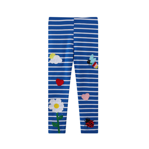 Girls Blue Striped leggings with patchwork