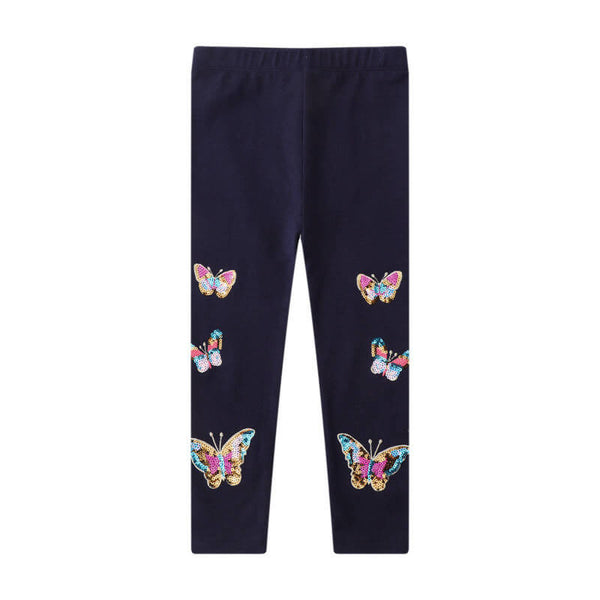 Girls Sequins Butterfly Patchwork Navy Blue leggings