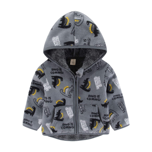 Boys Grey Dino Print Warm Jacket