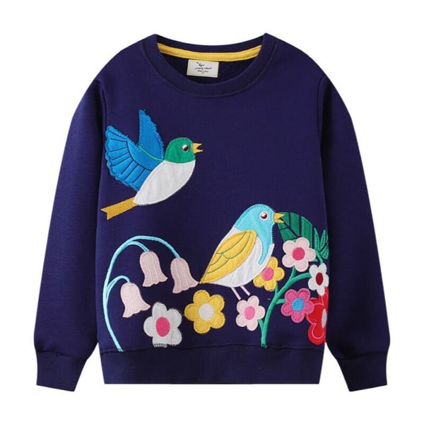 Girls Navy Blue Cute Bird Applique work Sweatshirt