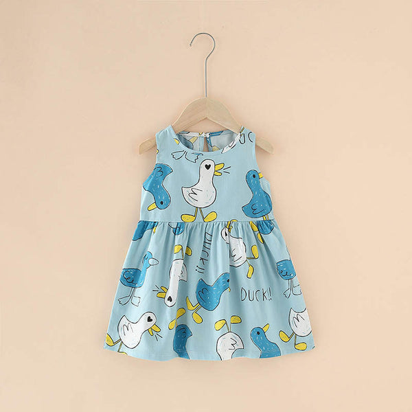 Girls Sleeveless Printed Casual Dress