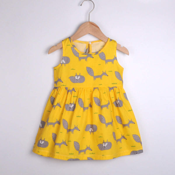 Girls Summer Yellow Printed Casual Dress