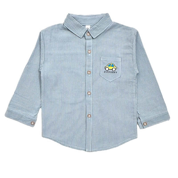 Boys Striped Car Motif Collar Shirt