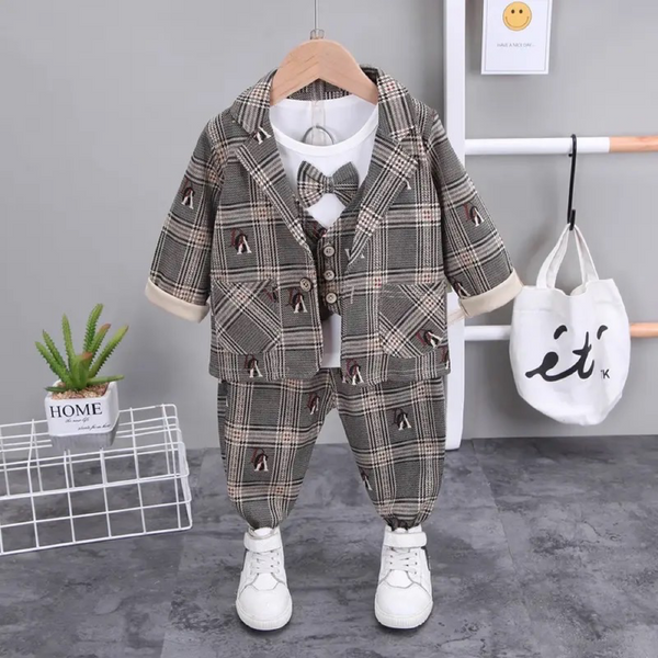 Boys Grey Checkered Formal Suit