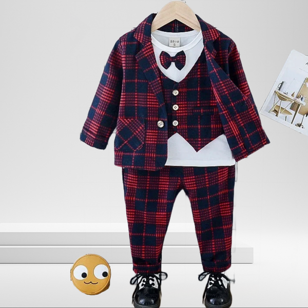 Boys Red & Blue Checkered Formal Suit