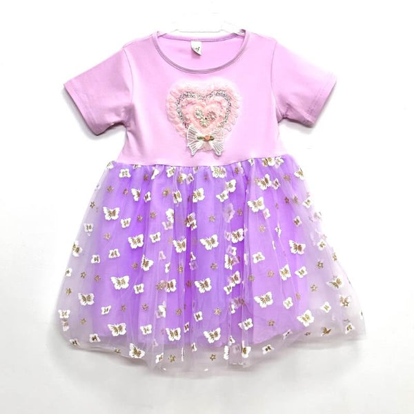 Girls Beautiful Dress with Heart Patchwork Mesh Frill Party Dress