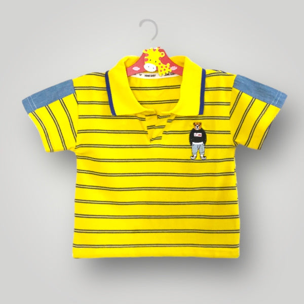Boys Yellow Striped Polo Collar T-shirt
