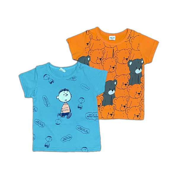 Boys Summer Combo Tshirt Set Blue & Orange T-shirt