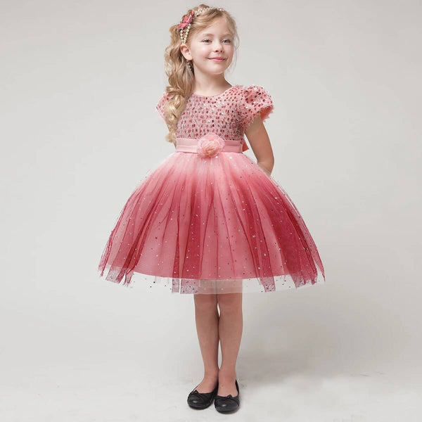 Girls Party Wear Princess Pink Sequins Glitter Party Dress