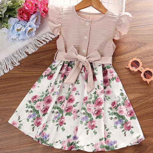 Girls Casual Floral Short Sleeves Dress