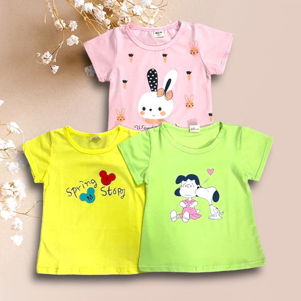 Girls summer pack of 3 combo printed T-shirt
