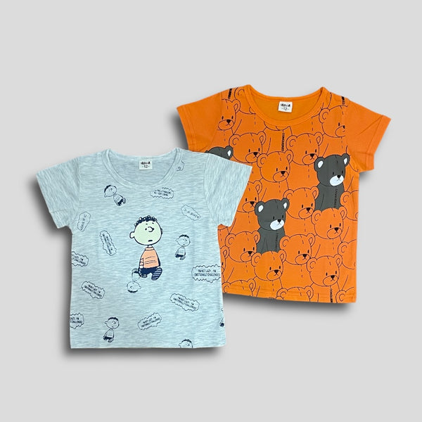 Boys Summer Combo T-shirt Set Grey & Orange T-shirt