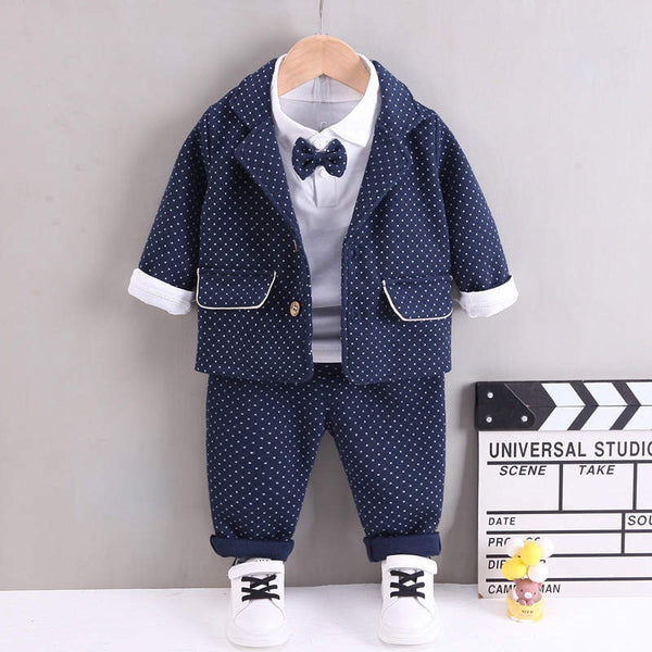 Boys Dotted Formal Suit 4 Pcs Set