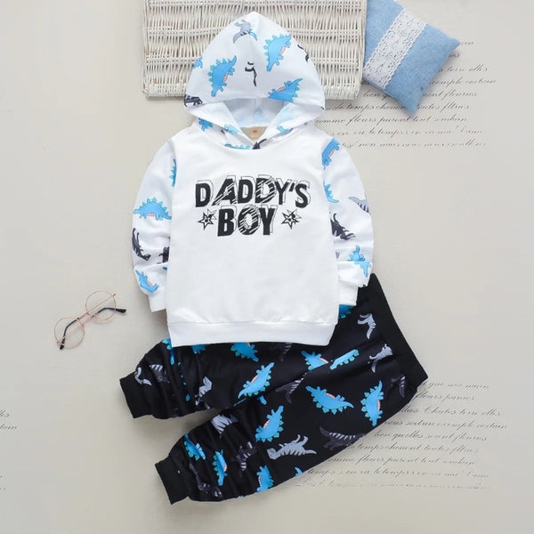 Boys Tracksuit Daddy's Boy hoodie & blue printed Jogger set