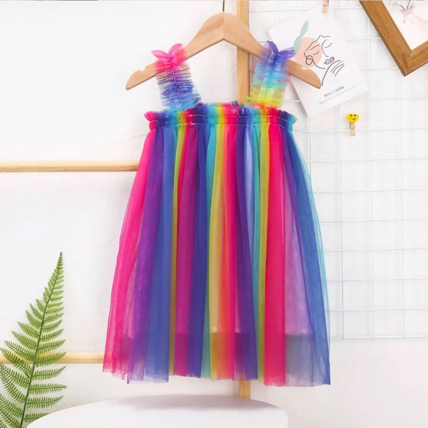 Girls Party Dress Multicolored Striped Net Dress