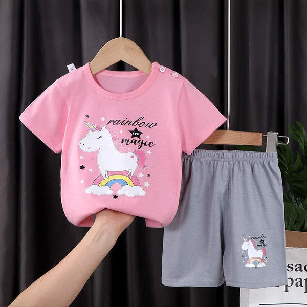 Girls Summer Set Pink Unicorn T-shirt with Shorts